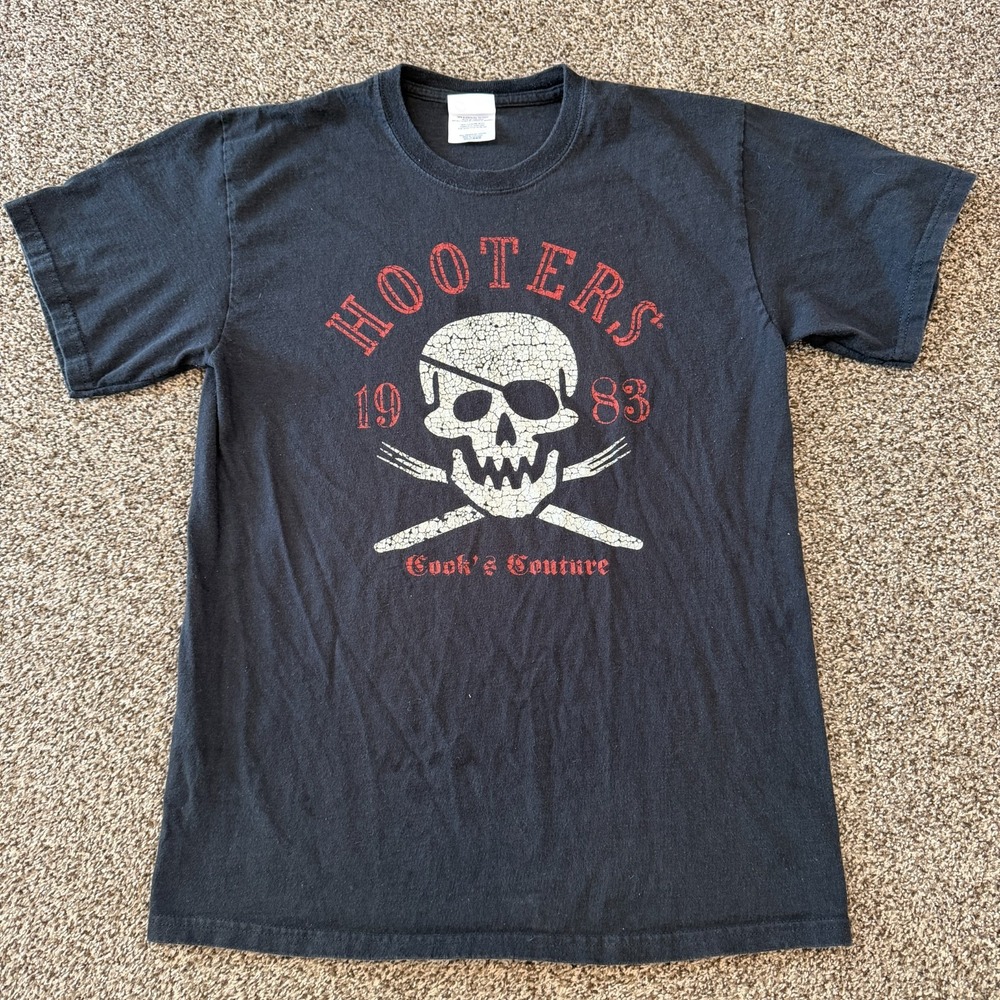 Hooters Shirt Men's M Black Skull Biker Kitchen Staff Cook's Couture